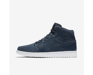 Nike zapatillas para hombre air jordan 1 mid azul marino militar/blanco/lima eléctrico 554724-160