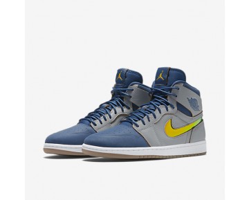 Nike zapatillas para hombre air jordan 1 retro gris lobo/azul francés/blanco/hoja oro 819176-164